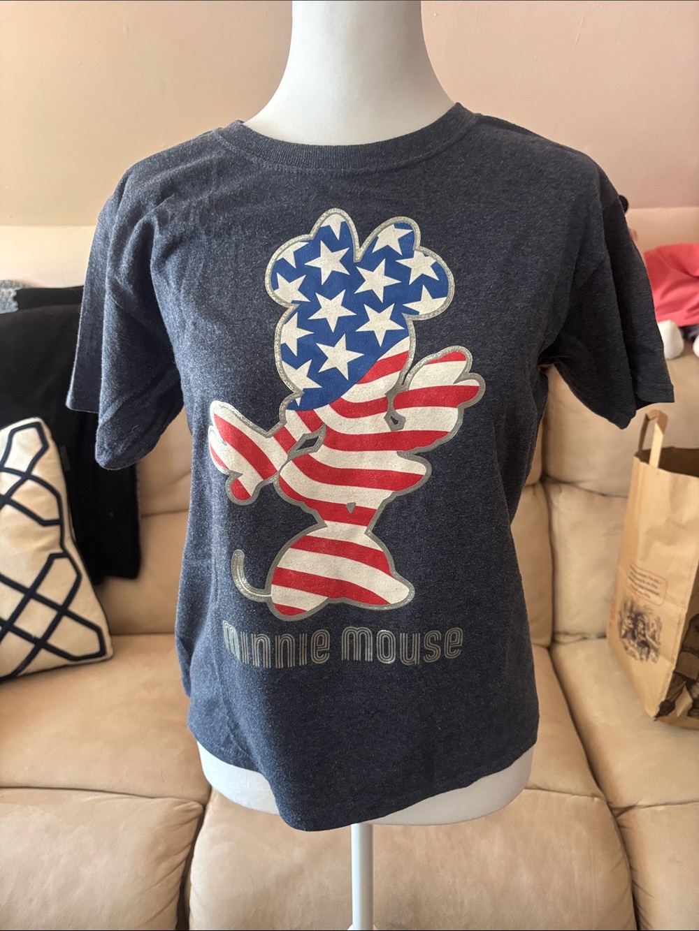 Disney Navy Blue Minnie Mouse USA Flag Graphic Tee